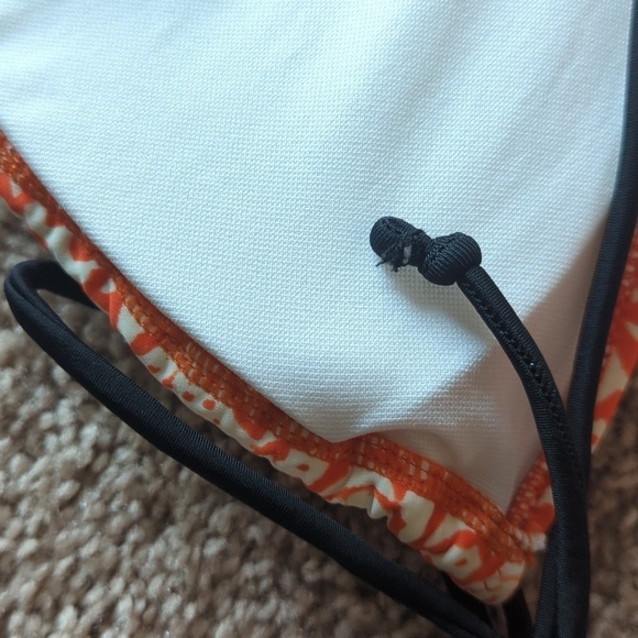 American Eagle Outfitters Orange & Cream String Bikini w Black Beaded Ties L/XL - Picture 9 of 11